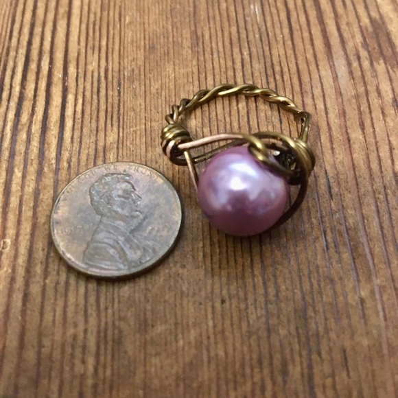 Wire Wrap Ladies Ring, Handmade Ladies Ring, Faux Pearl, Size 8 - Picture 7 of 7